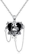 wholesale 925 Sterling Silver Heart-Shaped Black Onyx Rose Skull Gothic Punk Pendant Necklace-0-0