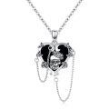 wholesale 925 Sterling Silver Heart-Shaped Black Onyx Rose Skull Gothic Punk Pendant Necklace-0-0