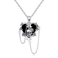 wholesale 925 Sterling Silver Heart-Shaped Black Onyx Rose Skull Gothic Punk Pendant Necklace-Skull