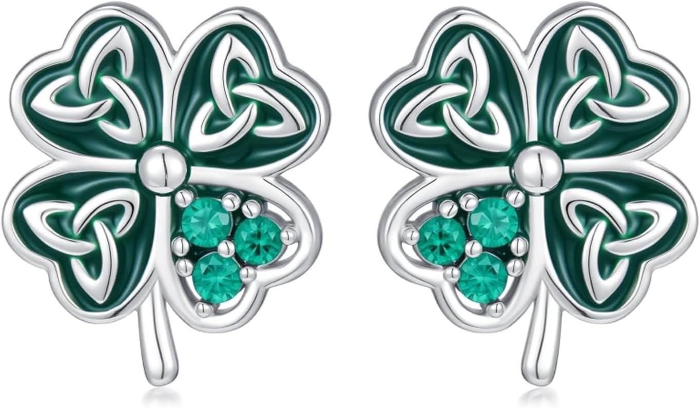 Sterling Silver Irish Shamrock Claddagh Celtic Knot Stud Earrings St Patricks Day Jewelry-01-Shamrock
