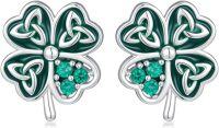 wholesale 925 Sterling Silver Green Clover Celtic Knot Stud Earrings for Women Girls St Patrick's Day Gifts-01-Shamrock