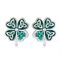 wholesale 925 Sterling Silver Green Clover Celtic Knot Stud Earrings Wholesale for Women Girls St Patrick's Day Gifts-01-Shamrock