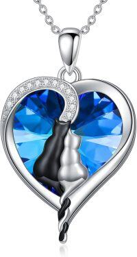 wholesale TOUPOP Cat Necklace Sterling Silver 2 Cat Jewelry For Women With Heart Crystal Cat Gifts For Women Cat Lovers -undefined