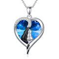 TOUPOP Sterling Silver Crystal Cat Necklace With Heart For Women Cat Lovers Gift-0-0