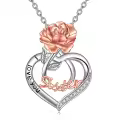 wholesale 925 Sterling Silver Rose Heart I Love You Sister Pendant Necklace Wholesale - Fashion s for Women-0-0