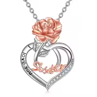 wholesale 925 Sterling Silver Rose Heart I Love You Sister Pendant Necklace Wholesale - Fashion s for Women-09-September-Peony
