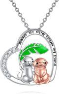 wholesale 925 Sterling Silver Cat & Otter Best Friends Heart Pendant Necklaces for Sister Gifts Always My Sister Forever My Friend Jewelry Set-0-0