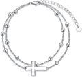 wholesale 925 Sterling Silver Double Chain Rosary Anklet w/Heart & Angel Wings for Women-0-0