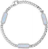 wholesale Silver 925 Sterling Silver with CZ and Opal Link Bracelet - 7 Length-White Opal