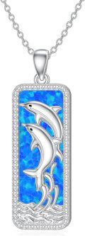 wholesale 925 Sterling Silver Blue Opal Dolphins Pendant Necklace Ocean s for Women-0-0