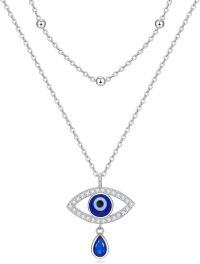 wholesale 925 Sterling Silver Evil Eye Teardrop Pendant Layered Chain Necklaces for Women Gifts-Evil Eye-C