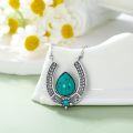 wholesale 925 Sterling Silver Natural Turquoise Vintage Horseshoe Pendant Necklace 18+2 Chain Women s Birthday Gift-0-2