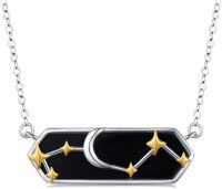 wholesale 925 Sterling Silver Black Onyx Cat Mountain Moon & Stars Pendant Necklaces for Women s 45cm Chain Length-Moon and star
