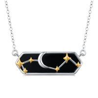 wholesale 925 Sterling Silver Crescent Moon Star Constellation Black Onyx Two Tone Pendant Necklace-Moon and star