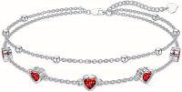 wholesale Sterling Silver Birthstone Heart Anklet Bracelets for Women Mom Wife GF-01-Garnet Bracelet 7\"-9\"