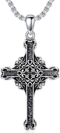 wholesale 925 Sterling Silver Black Enamel Cross Pendant Necklaces for Men Christian  Ideas-Cross