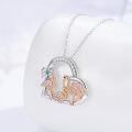 wholesale 925 Sterling Silver Flamingo Family Heart Pendant Necklace with Chain (18+2) - Gifts for Women & Moms on Valentine's Day Mothers' Day Birthdays and Christmas-0-3
