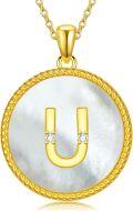 wholesale 925 Sterling Silver Mother of Pearl Initial U Pendant Necklace for Women-0-0