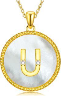 wholesale 925 Sterling Silver Mother of Pearl Initial U Pendant Necklace for Women-Letter U