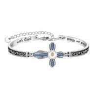 wholesale 925 Sterling Silver Cross Bracelet Wholesale With Pink Stones And Engraved Inspirational Message-September