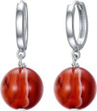 wholesale 925 Sterling Silver Agate Beaded Dangle Earrings for Women-Red