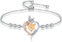 wholesale 925 Sterling Silver Rose Heart Birthstone Butterfly Bracelet for Women-11-November-Citrine