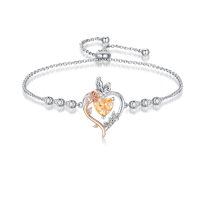 wholesale 925 Sterling Silver Rose Heart Birthstone Butterfly Bracelet for Women-11-November-Citrine