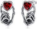 wholesale 925 Sterling Silver Heart-Shaped Red Stone Skeleton Hands Stud Earrings-0-0