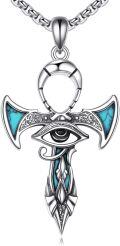 wholesale 925 Sterling Silver Turquoise Eye of Horus Cross Pendant Necklaces for Women Men Egyptian  45cm Chain Length-0-0