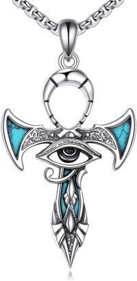 wholesale 925 Sterling Silver Turquoise Eye of Horus Cross Pendant Necklaces for Women Men Egyptian  45cm Chain Length-Ankh with Eye of Horus