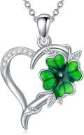wholesale 925 Sterling Silver Green Enamel Heart & Four-Leaf Clover Pendant Necklace for Women-0-0