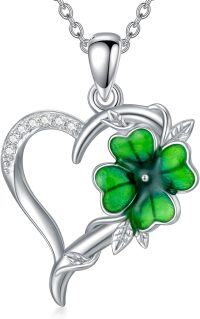 wholesale 925 Sterling Silver Green Enamel Heart & Four-Leaf Clover Pendant Necklace for Women-Style A