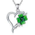 wholesale 925 Sterling Silver Green Enamel Heart & Four-Leaf Clover Pendant Necklace for Women-0-0