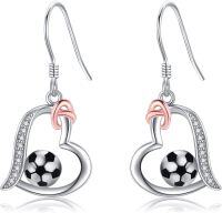wholesale 925 Sterling Silver Heart-Shaped Soccer Ball Dangle Earrings Gift for Women-Soccer Earrings