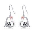 wholesale 925 Sterling Silver Soccer Ball Heart Drop Earrings Rose Gold Plated Cz Crystal-0-0