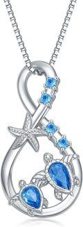 wholesale 925 Sterling Silver Blue Topaz Starfish Sea Turtle Pendant Necklace-0-0
