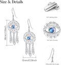 wholesale 925 Sterling Silver & Blue Cubic Zirconia Bohemian Dream Catcher Evil Eye Pendant Earrings with Leaf Pattern for Women-0-4