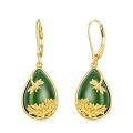 wholesale 925 Sterling Silver Green Chalcedony Dragonfly Lotus Drop Earrings Gold Plated-0-0