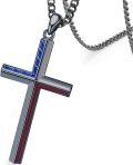 wholesale  American Flag Cross Pendant Necklace with 3MM Cuban Link Chain (24)-0-1