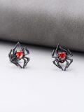 wholesale 925 Sterling Silver Spider Heart Stud Earrings with Red Crystal - Gothic Style Jewelry for Women and Girls-0-4