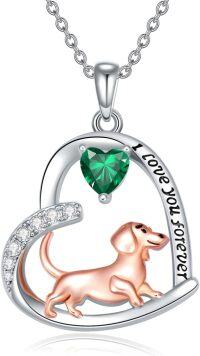 wholesale Sterling Silver Birthstone Dachshund Necklace Dog Lover Gift-1-05-May