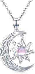 wholesale 925 Sterling Silver Pink Moonstone Sun and Moon Pendant Necklace for Women Celtic s-0-0