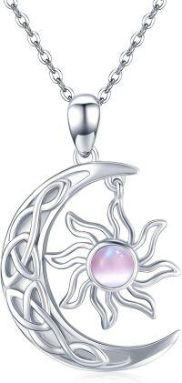 wholesale 925 Sterling Silver Pink Moonstone Sun and Moon Pendant Necklace for Women Celtic s-Pink Moon and Sun Celtic Knot