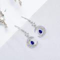 wholesale 925 Sterling Silver Blue Sapphire Crescent Moon & Star Drop Earrings-0-2
