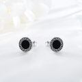 wholesale 925 Sterling Silver Black Onyx Round Stud Earrings - Vintage Style Jewelry for Women and Men-0-5