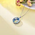 wholesale 925 Sterling Silver Turtle Ocean Wave Pendant Necklace with Blue Crystal Accents and Gold Coral Design-0-4