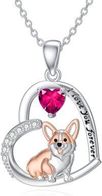 wholesale Sterling Silver Birthstone Dachshund Necklace Dog Lover Gift-2-07-July