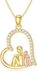 wholesale 14K Gold Mother Daughter Heart Pendant Necklace for Mom Women Wife Grandmother 18 Inches Chain-0-0