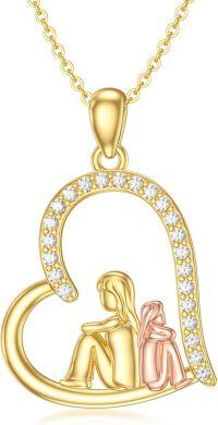 wholesale 14K Gold Mother Daughter Heart Pendant Necklace for Mom Women Wife Grandmother 18 Inches Chain-style 6