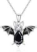 wholesale 925 Sterling Silver & Amethyst Gothic Bat Necklace - 18+2 Chain, Halloween Jewelry Gift for Women-0-0